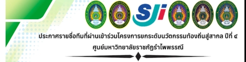 "ประกาศรายชื่อทีมที่ผ่านเข้าร่วมโครงการยกระดับนวัตกรรมท้องถิ่นสู่สากล ปีที่ ๔ ศูนย์มหาวิทยาลัยราชภัฏรำไพพรรณี"